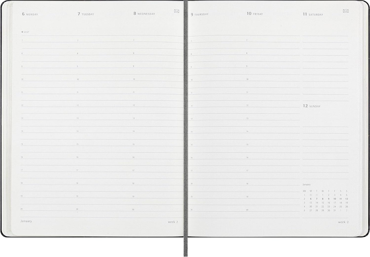 Moleskine Weekly Smart Planner PRO 12 Months 2025, Smart Planner PRO, Agenda 2025, Elastic Closure, Black Colour, Size Extra Large 19 x 25