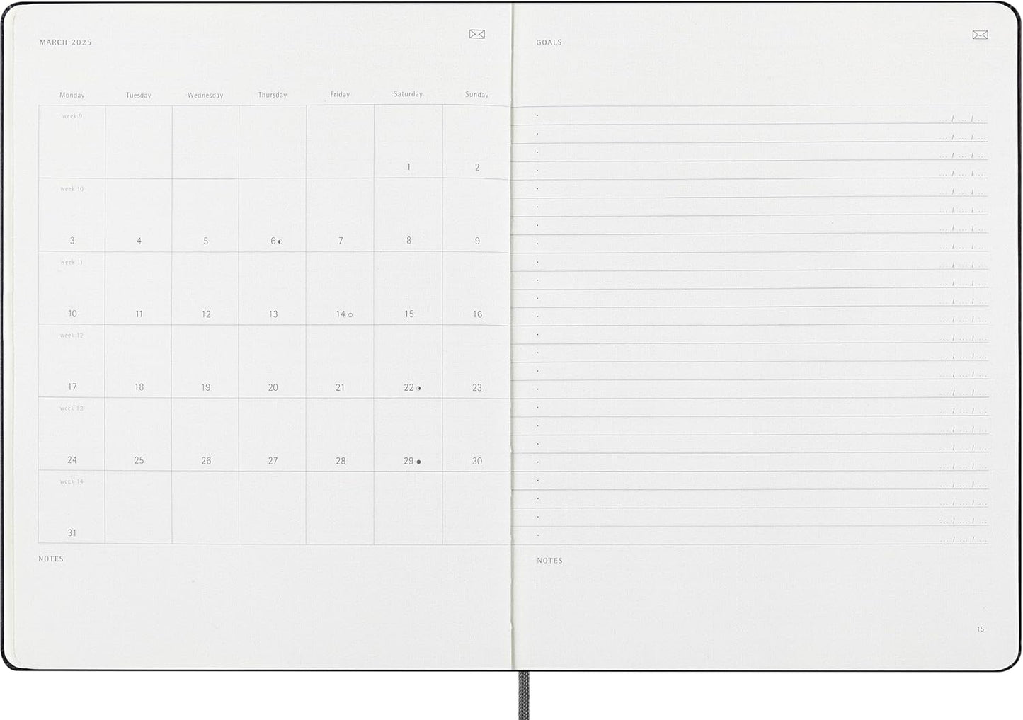 Moleskine Weekly Smart Planner PRO 12 Months 2025, Smart Planner PRO, Agenda 2025, Elastic Closure, Black Colour, Size Extra Large 19 x 25
